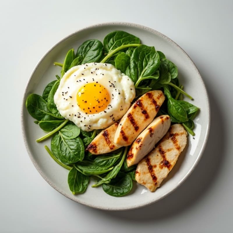 Egg White Scramble with Grilled Chicken and Spinach
