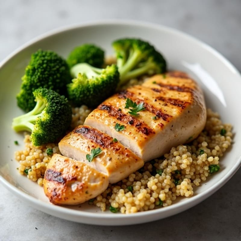 Grilled Chicken Breast with Quinoa and Roasted Broccoli