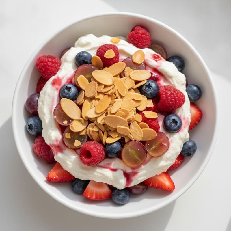 Greek Yogurt Protein Parfait with Mixed Berries and Almonds
