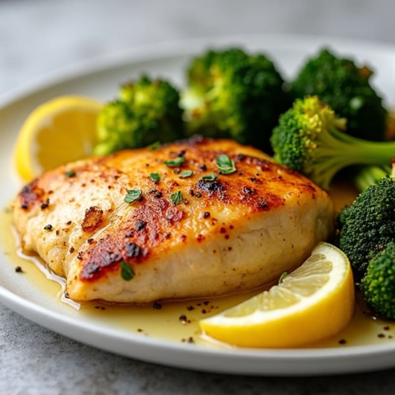 Lemon-Garlic Pan-Seared Chicken with Crispy Roasted Broccoli
