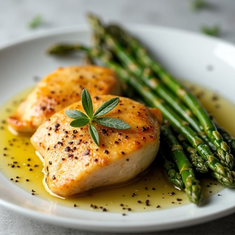 Lemon Garlic Pan-Seared Chicken with Roasted Asparagus