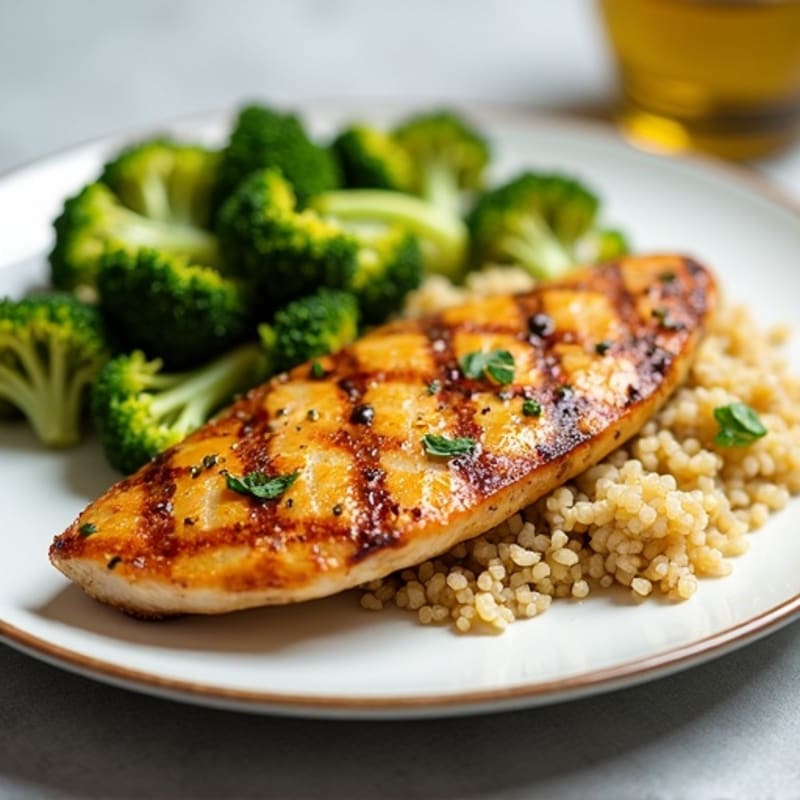 Grilled Chicken Breast with Quinoa and Roasted Broccoli