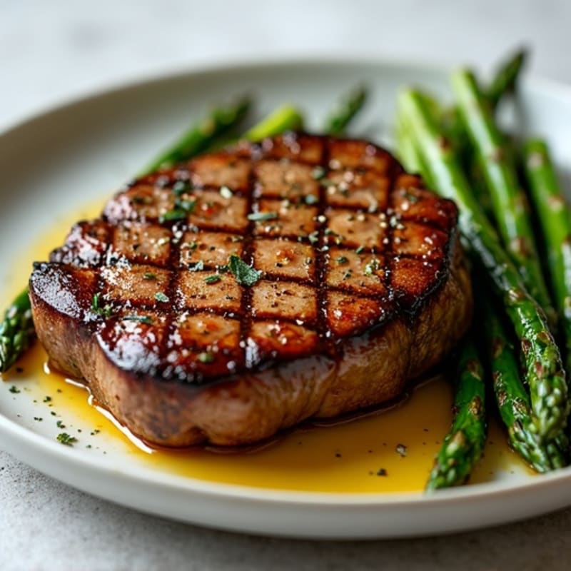 Pan-Seared Rump Steak with Roasted Asparagus