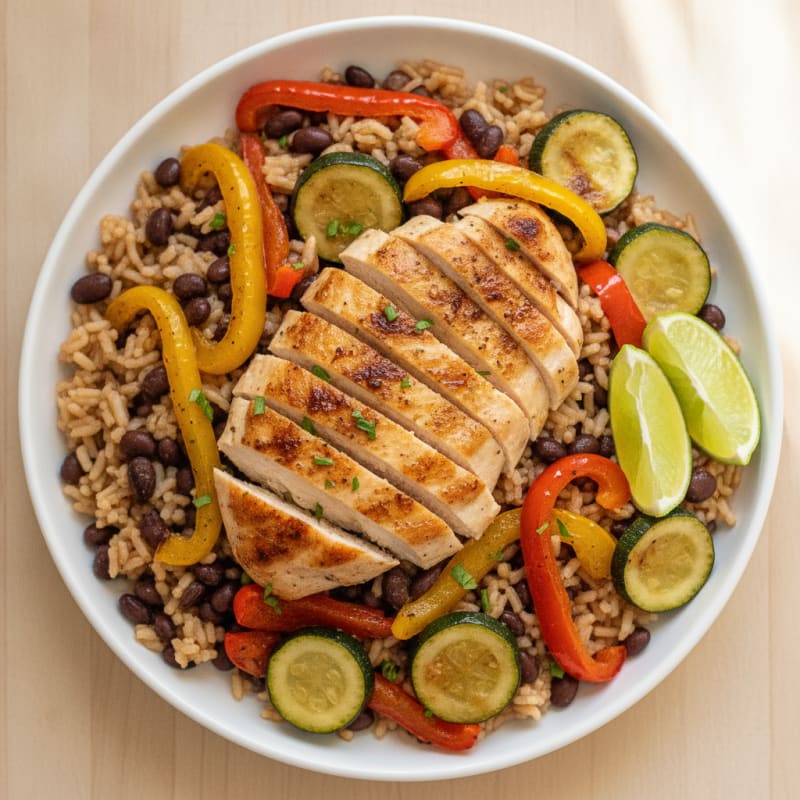 Zesty Chicken and Roasted Vegetable Rice Bowl