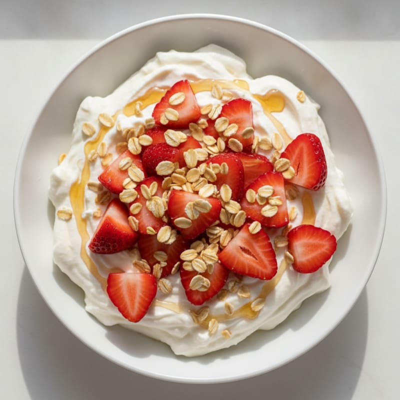 Silky Greek Yogurt Protein Mousse with Sliced Strawberries