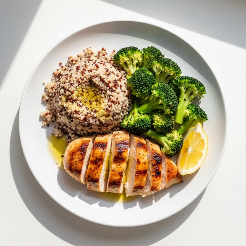 Grilled Chicken Breast with Quinoa and Steamed Broccoli
