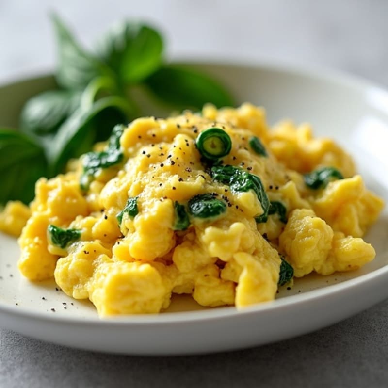 Fluffy Scrambled Eggs with Fresh Spinach