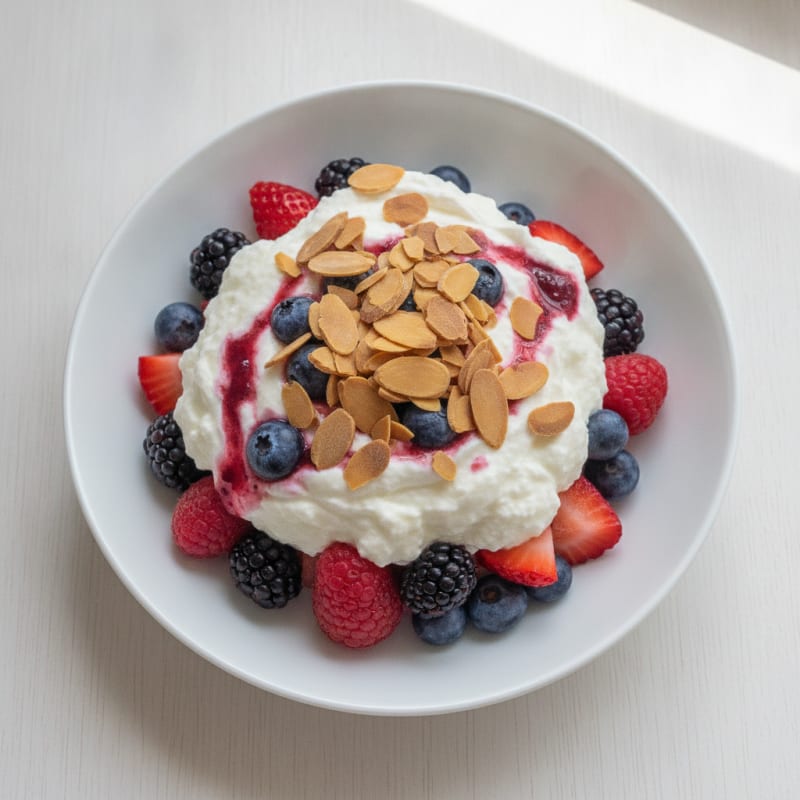 Greek Yogurt Protein Parfait with Mixed Berries and Almonds
