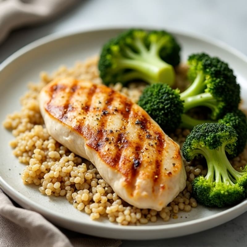 Grilled Chicken Breast with Quinoa and Roasted Broccoli