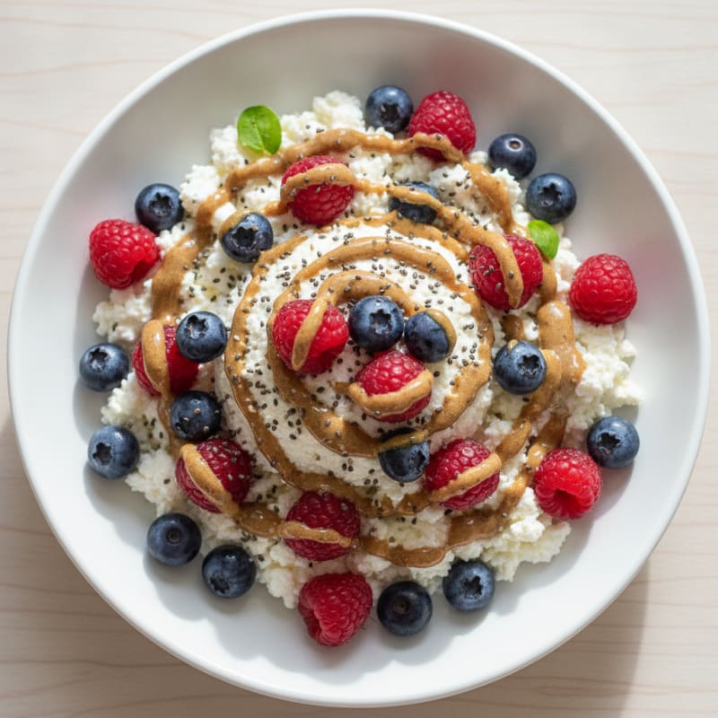 Cottage Cheese Berry Bowl with Almond Butter and Chia