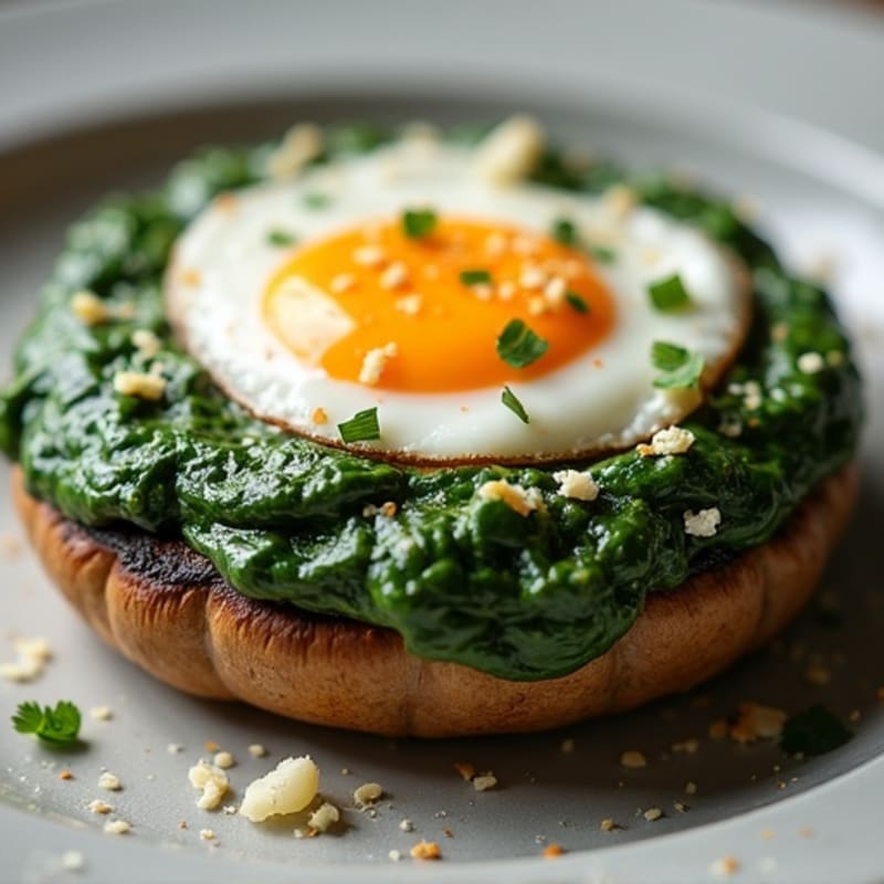 Roasted Portobello with Creamy Spinach and Molten Egg
