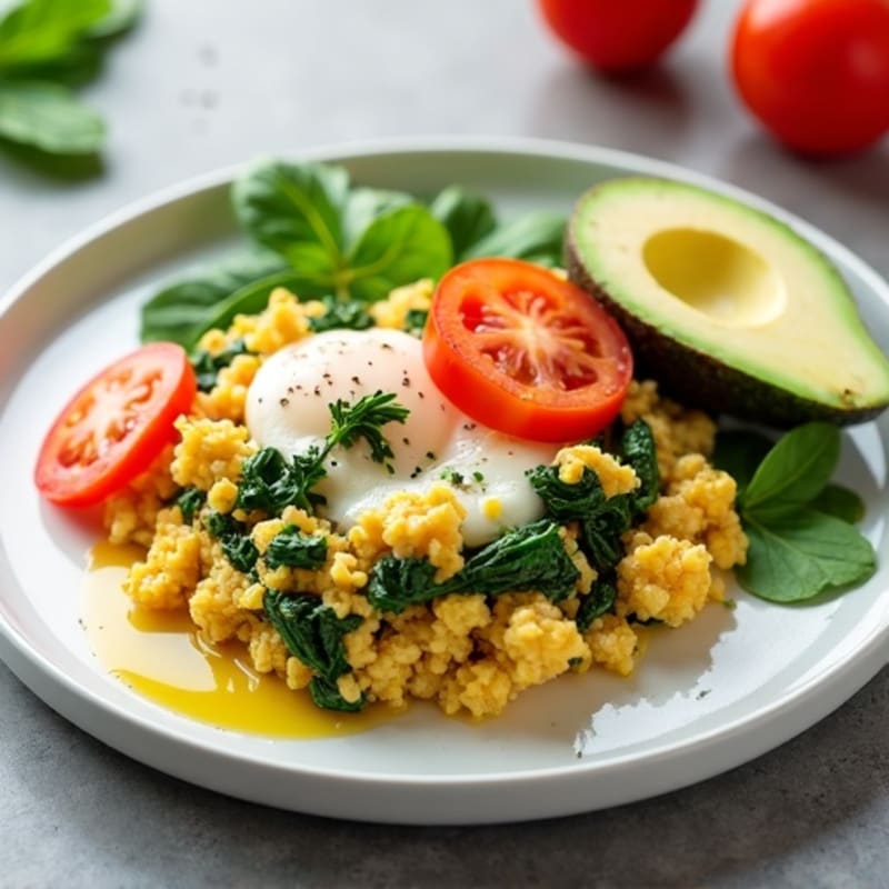 Egg White and Turkey Spinach Scramble with Tomato