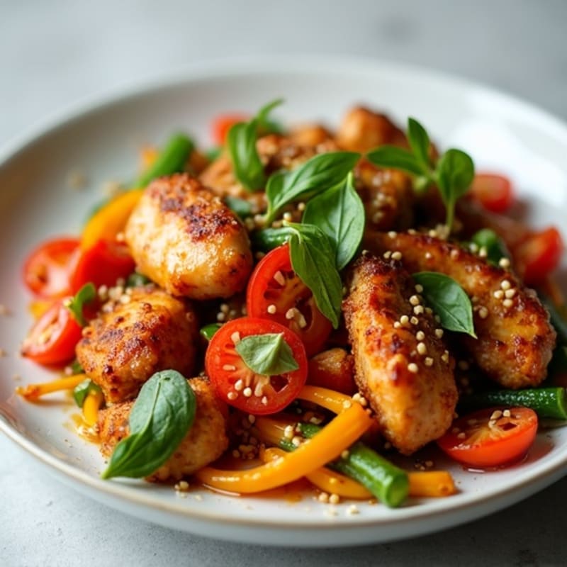 Crispy Chicken and Beef Stir-Fry with Fresh Vegetables