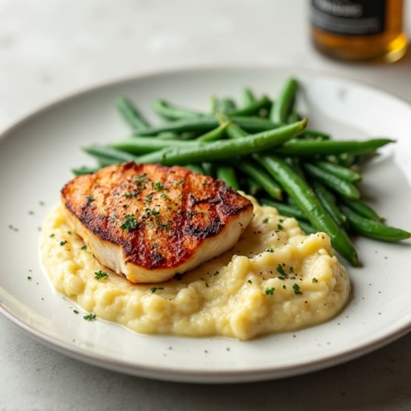 Seared Chicken Breast with Steamed Green Beans and Cauliflower Mash