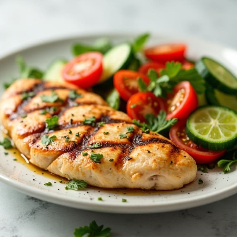 Grilled Chicken Breast with Fresh Tomato Cucumber Salad