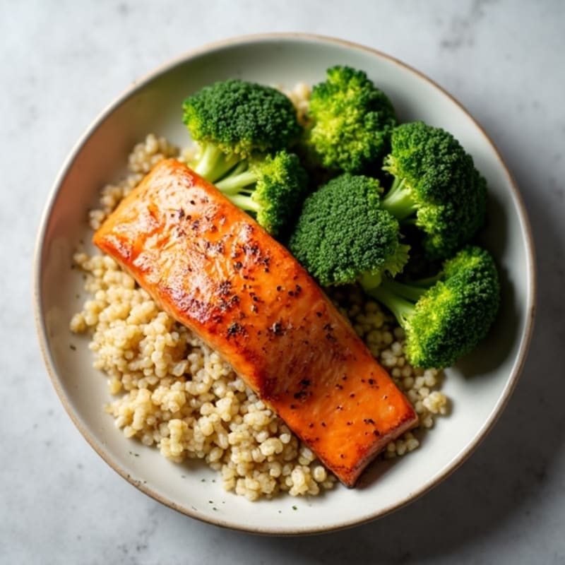 Seared Salmon with Roasted Broccoli and Quinoa