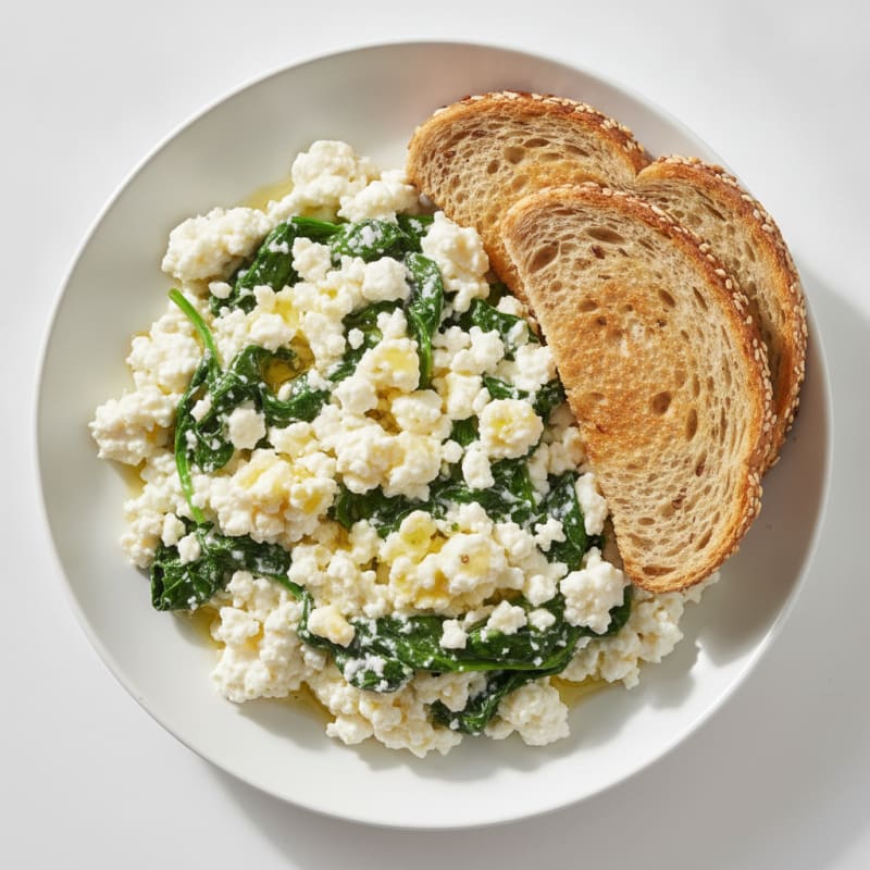 Egg White and Cottage Cheese Scramble with Sautéed Spinach