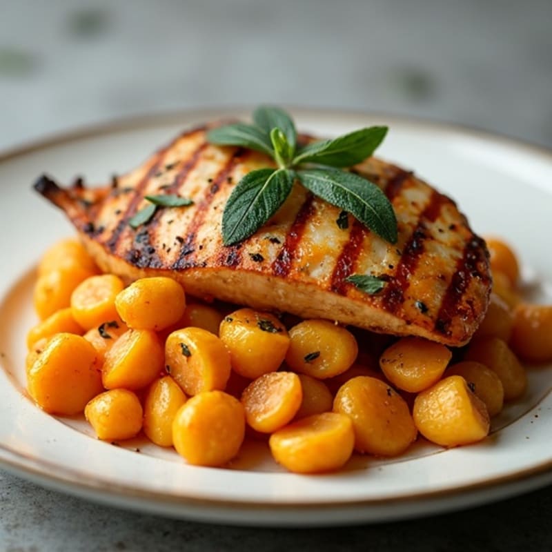 Herb-Roasted Sweet Potato Gnocchi with Sage Brown Butter and Grilled Chicken