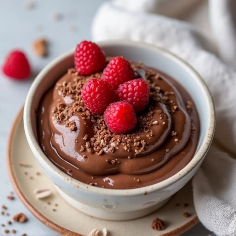Silky Chocolate Protein Pudding with Raspberries