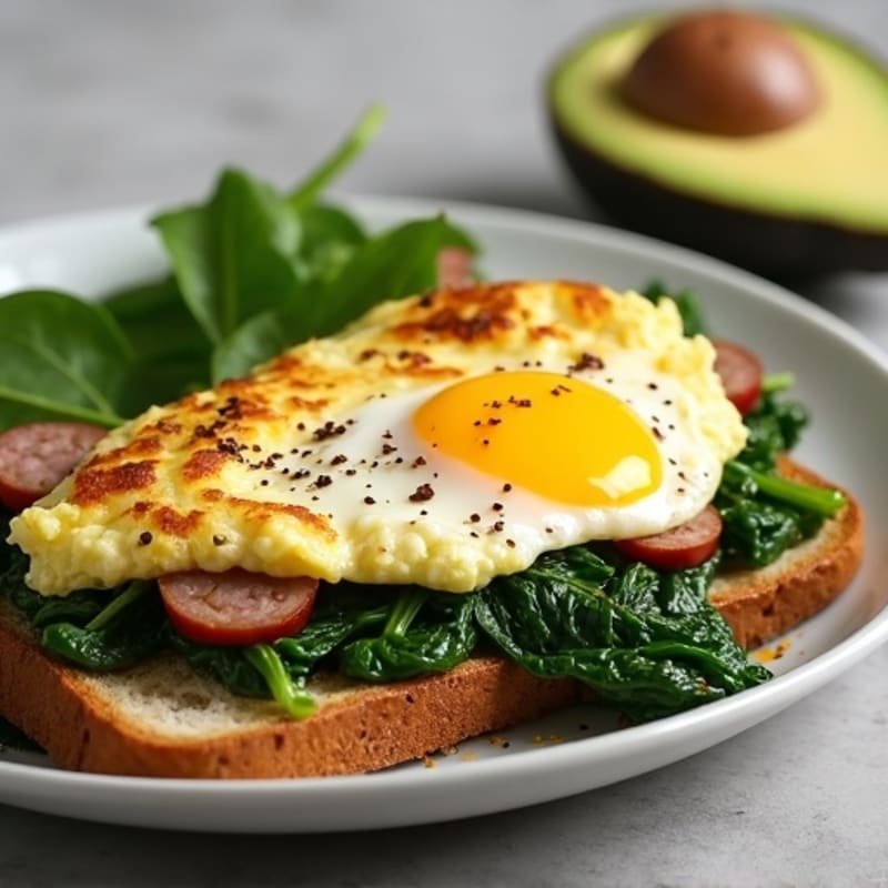Egg White Scramble with Turkey Sausage and Sautéed Spinach