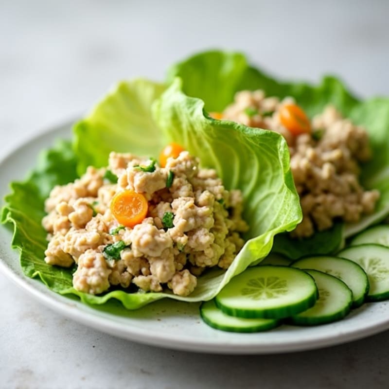 Tuna Salad Lettuce Wraps with Sliced Cucumbers