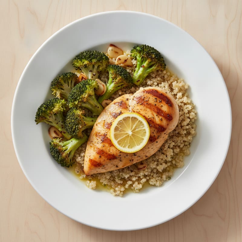 Grilled Chicken Breast with Quinoa and Roasted Broccoli