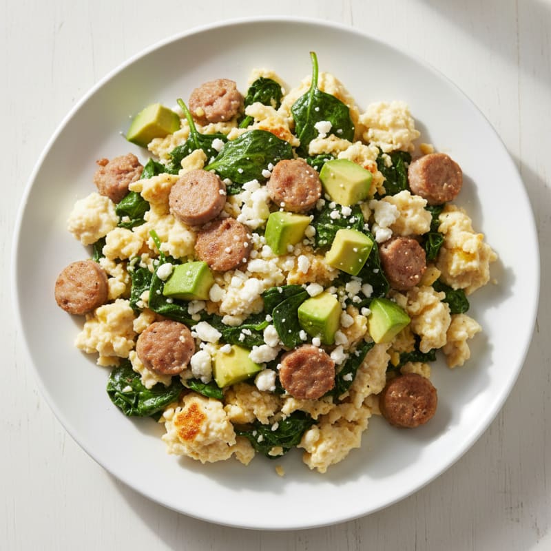 Egg White and Turkey Sausage Scramble with Spinach and Feta