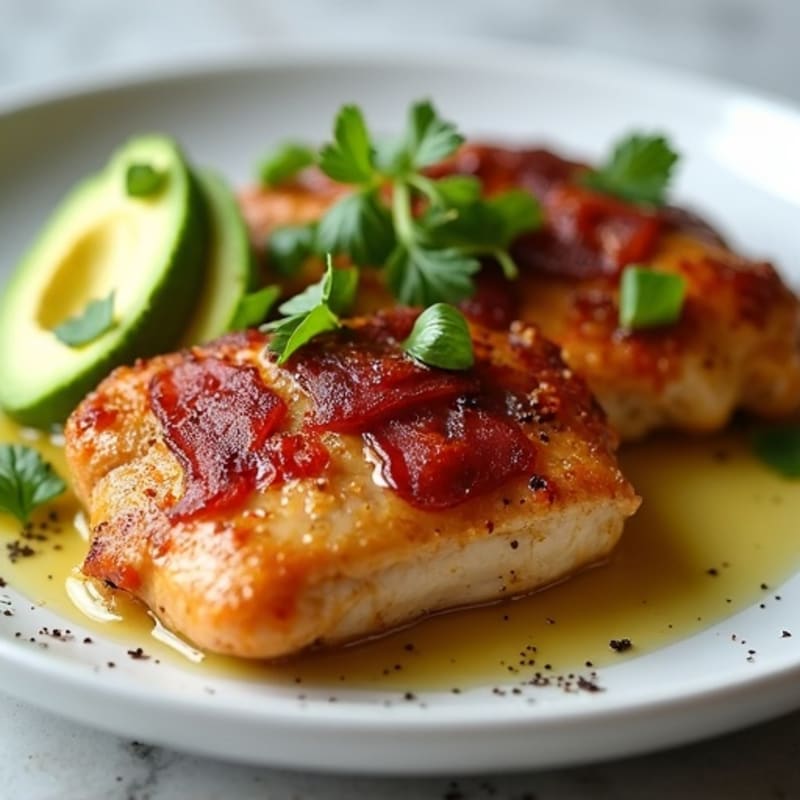 Pan-Seared Chicken Thighs with Crispy Bacon and Creamy Avocado