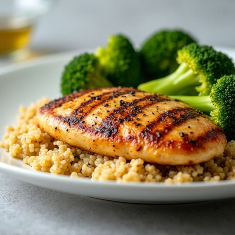 Grilled Chicken Breast with Roasted Broccoli and Quinoa
