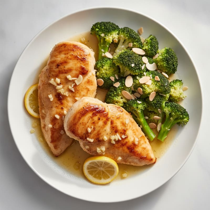 Lemon Garlic Chicken Breast with Steamed Broccoli