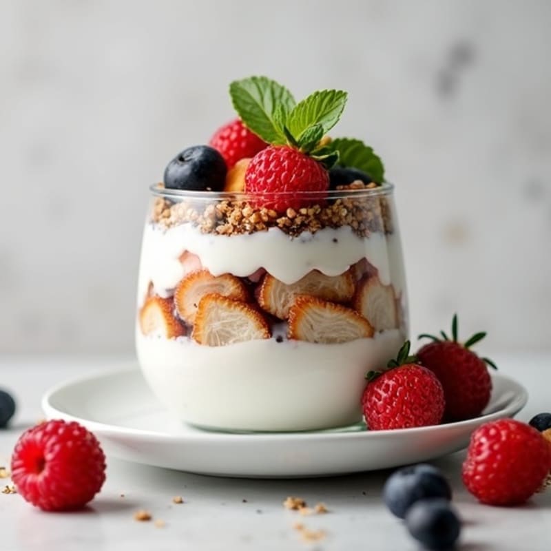 High-Protein Greek Yogurt Parfait with Chopped Chicken and Berries
