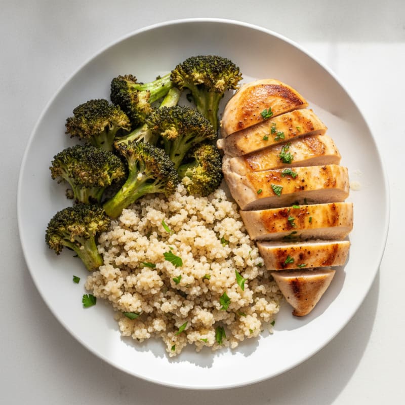 Grilled Chicken Breast with Quinoa and Roasted Broccoli