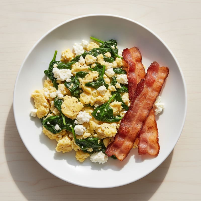 Cottage Cheese Scramble with Spinach and Turkey Bacon
