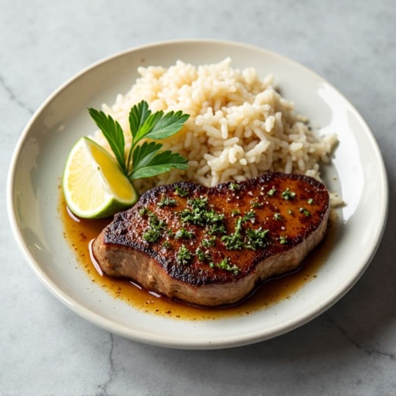 Garlic-Herb Pan Seared Steak with Fluffy Jasmine Rice