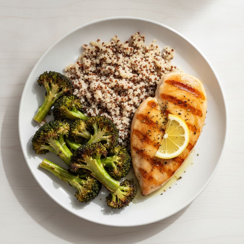 Grilled Chicken Breast with Quinoa and Roasted Broccoli