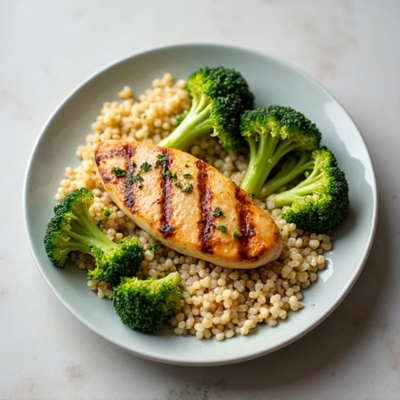 Grilled Chicken Breast with Roasted Broccoli and Quinoa