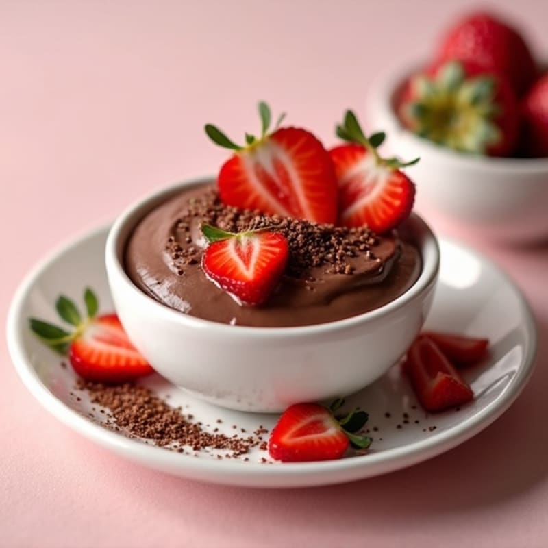 Silky Chocolate Protein Pudding with Sliced Strawberries