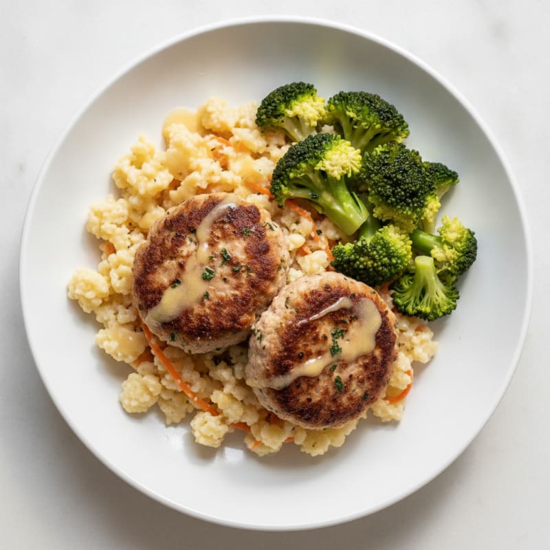 Ground Turkey Patties with Carrot and Cauliflower Rice Pasta