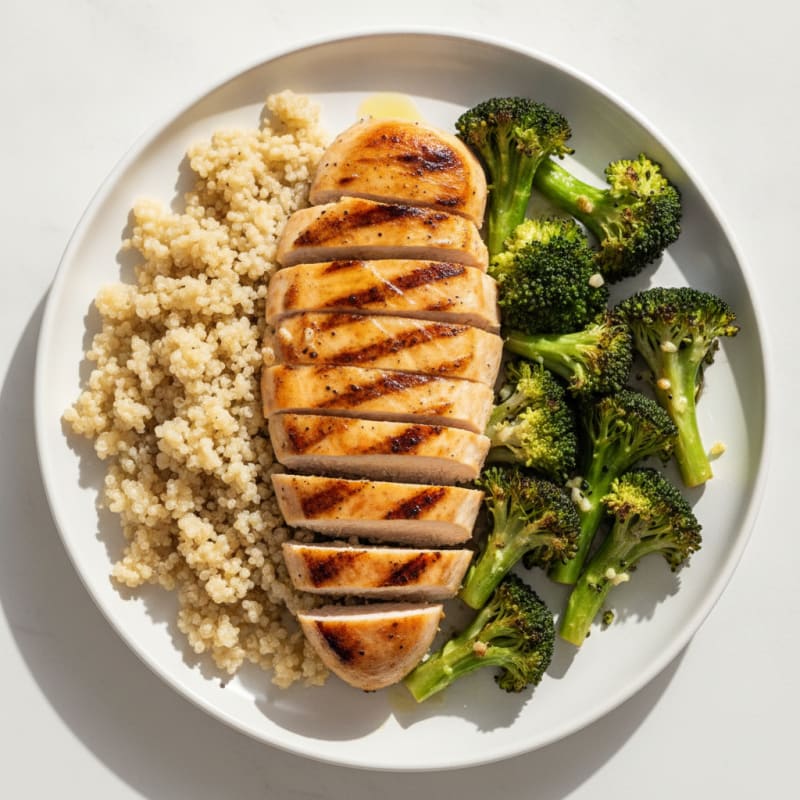 Grilled Chicken Breast with Quinoa and Roasted Broccoli