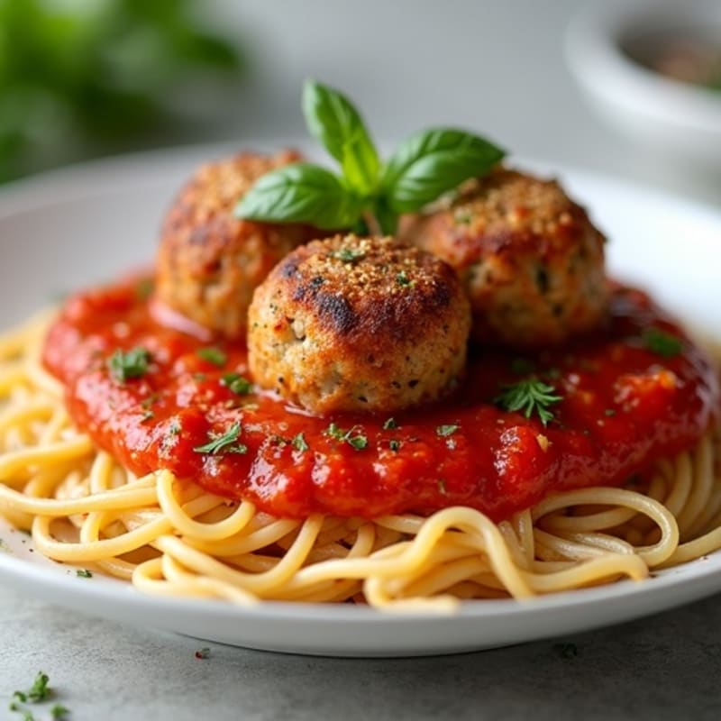 Tender Turkey Meatballs with Whole Wheat Spaghetti and Rich Tomato Sauce