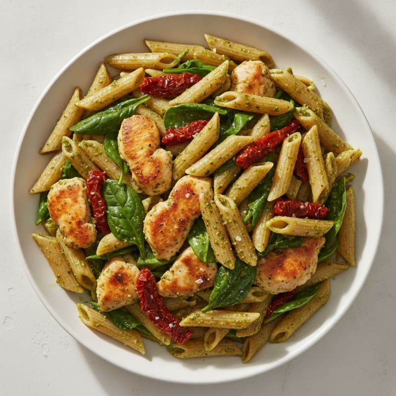 Pesto Chicken Pasta with Sun-Dried Tomatoes