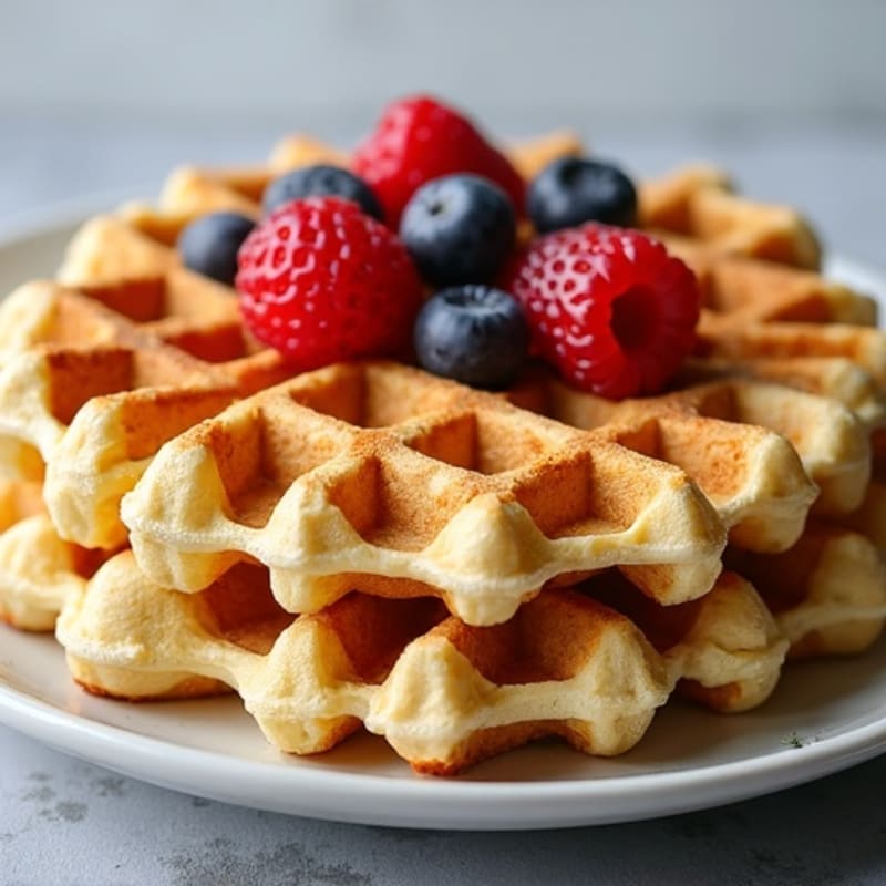 Protein Waffles with Fluffy Scrambled Eggs and Fresh Berries