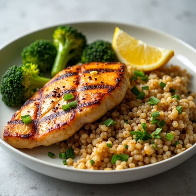 Grilled Chicken Breast with Quinoa and Roasted Broccoli
