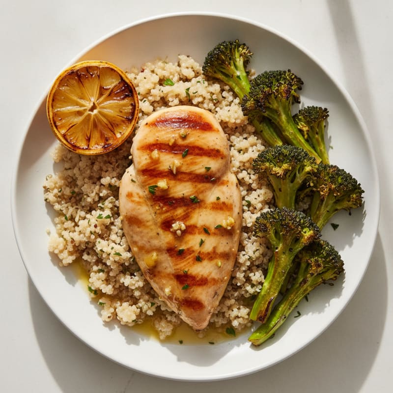 Grilled Chicken Breast with Quinoa and Roasted Broccoli