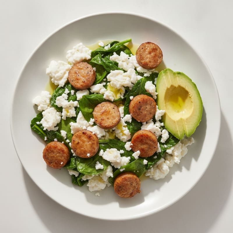 Egg White and Spinach Scramble with Turkey Sausage