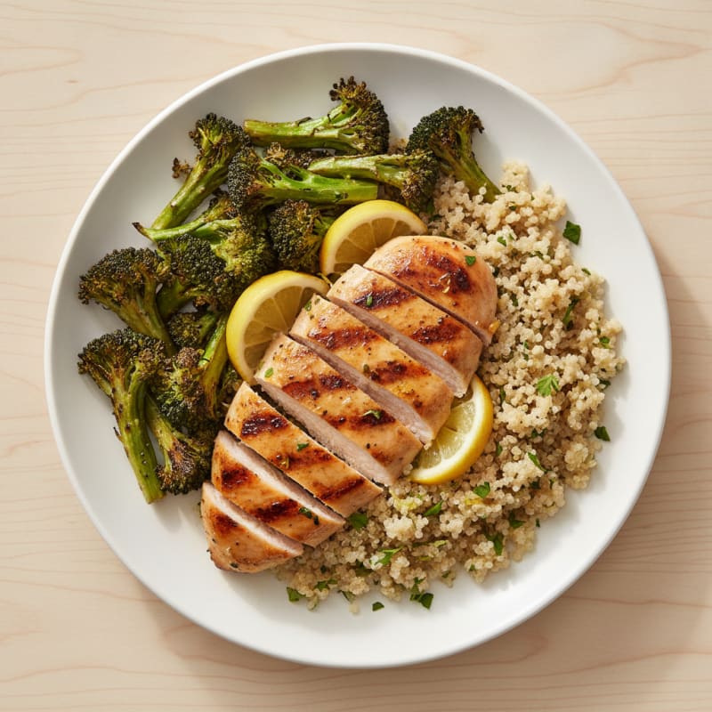 Grilled Chicken Breast with Quinoa and Roasted Broccoli
