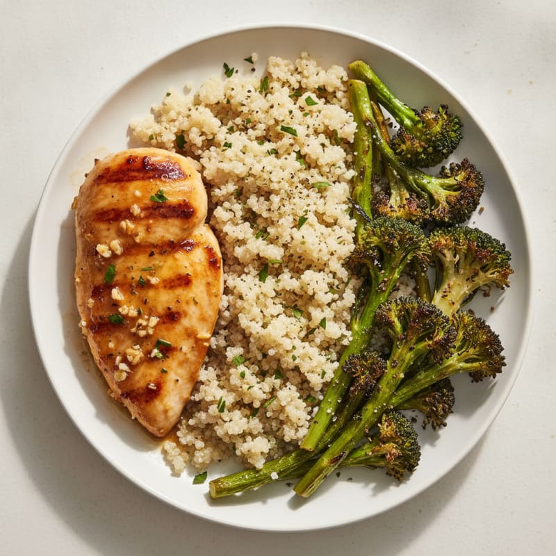 Grilled Chicken Breast with Roasted Broccoli and Quinoa