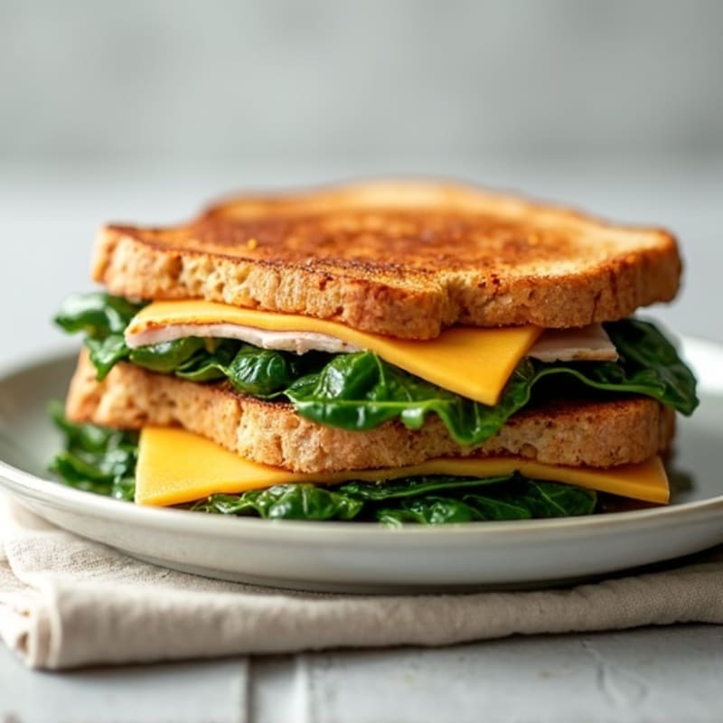 Crispy Whole Grain Grilled Cheese with Lean Turkey and Sautéed Spinach