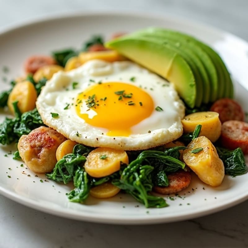 Egg White and Spinach Scramble with Turkey Sausage