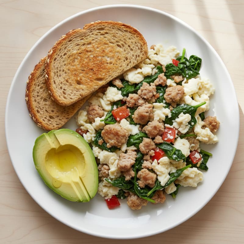 Egg White and Turkey Sausage Scramble with Spinach